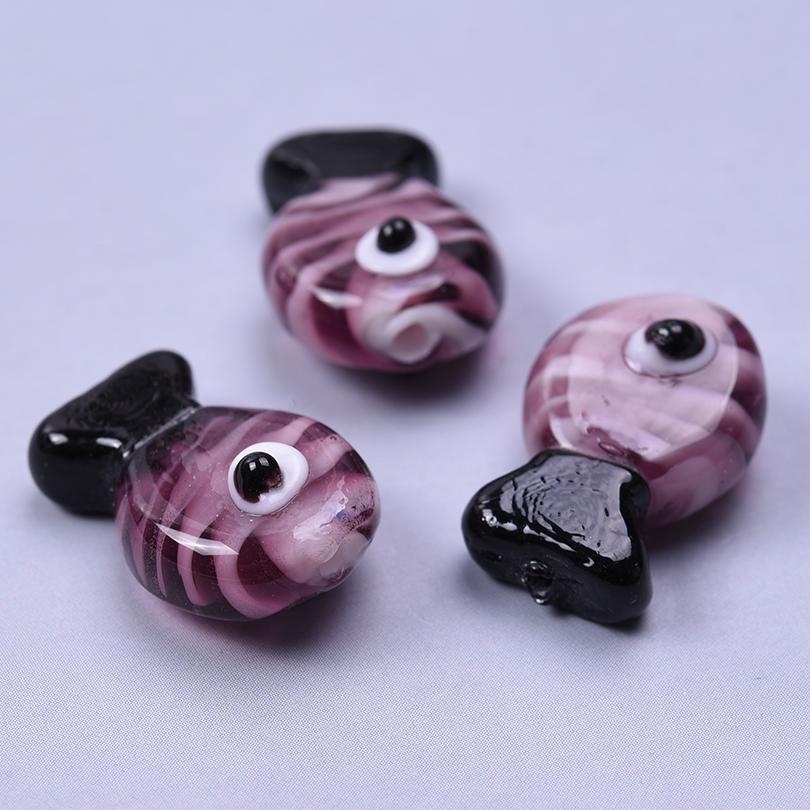 12pcs/Lot Mixed Patterned Stripe Fish Beads For Jewelry Making Supplies Cute Animal Glass Spacer Bead Handmade Bracelets Anklets
