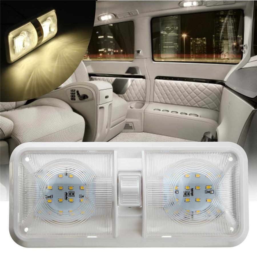 RV LED 12v Fixture Ceiling Camper Trailer Marine Double Dome Light 620LM 48 LEDs