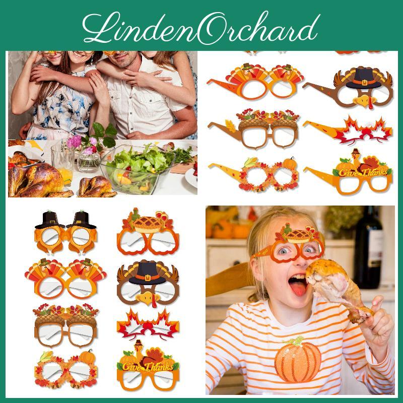 Funny Thanksgiving Party Decorative Glasses For Photos Autumn Maple Leaf Thanksgiving Paper Glasses Characters)