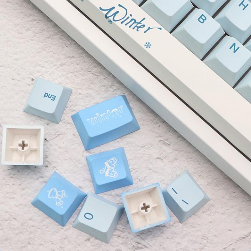 136 Keys  Profile Keycaps PBT 5 Sides DYE SUB Blue Snow Keycap For K61/64/68/84/980 Mechanical Keyboard for Key C