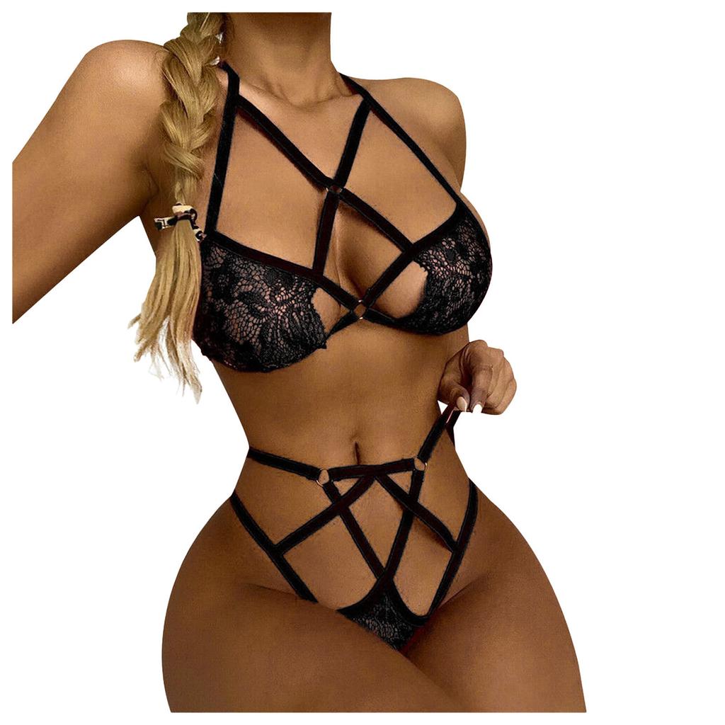 Sexy Lingerie Women's New Strap-on Openwork Transparent Three-point