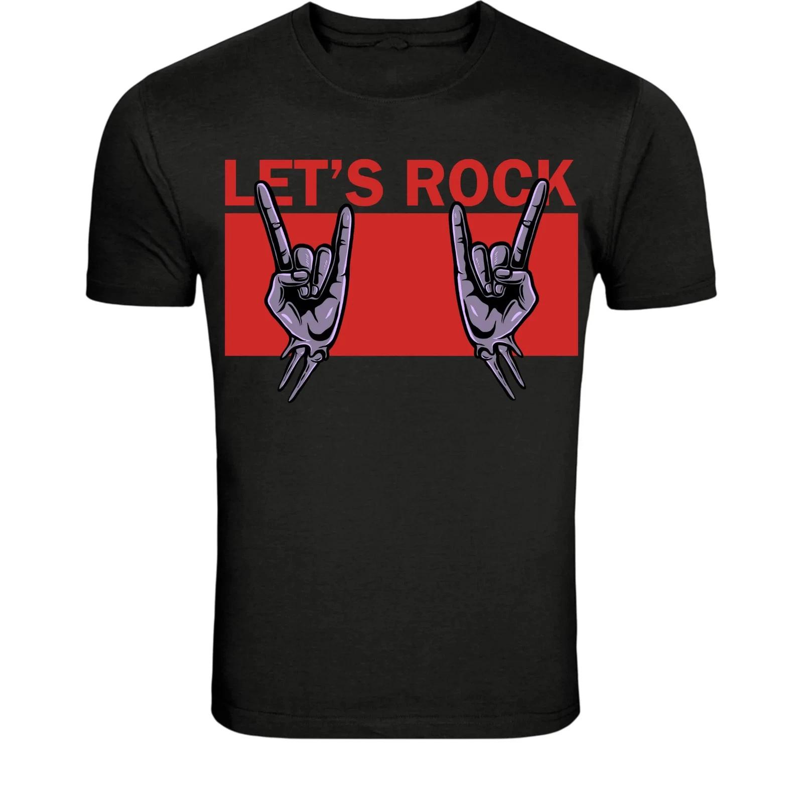 Let’s Rock Hand Sign T-Shirt - Rock and Roll Music Gesture Graphic S