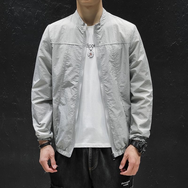

Summer Men s New Splicing Stand Collar Zipper Pocket Fashion Solid Loose Versatile Minimalist Casual Long Sleeve Jackets 5XL