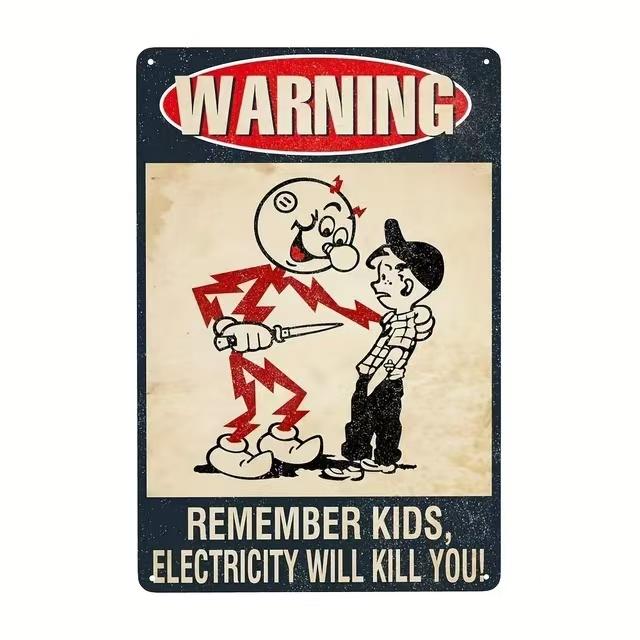 Retro Metal Remember Child Electricity Will Kill You Logo, Child Danger Warning Tin Aluminum Logo, Home School Wall Decoratio