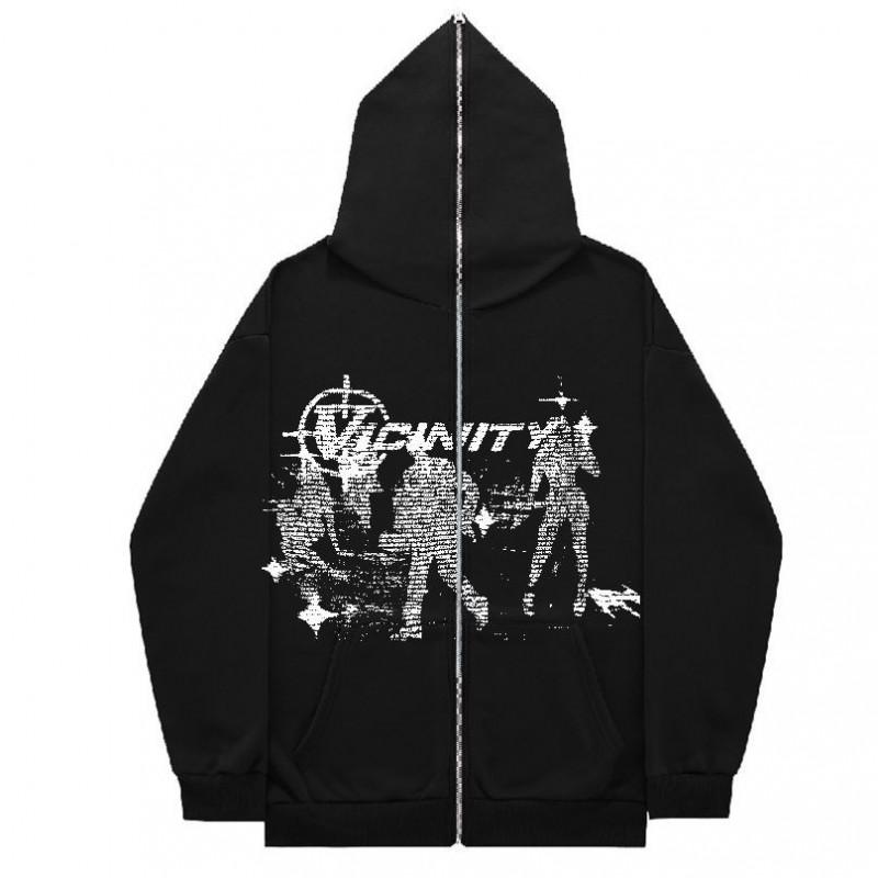 Y2K Zip-Up Hoodie Oversized Streetwear Sweatshirt With Digital Print Women