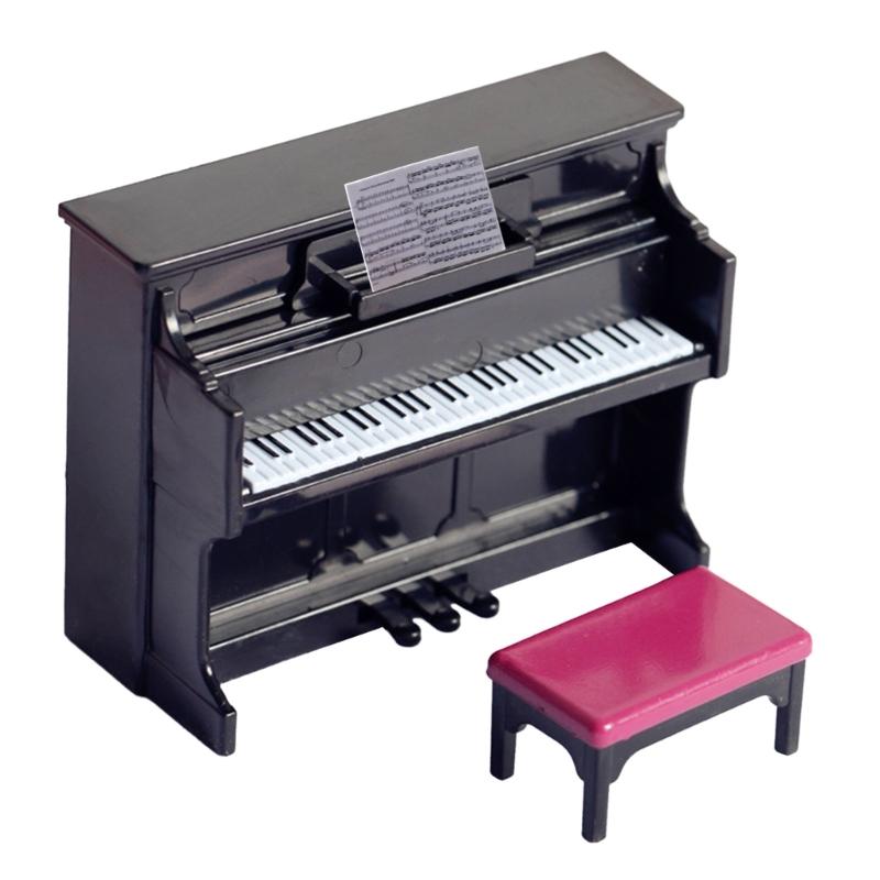 

For 1/6 1/12 Dollhouse Miniature Piano with Stool Musical Instrument Model Early Education Toy Gift for Children Kids 1 чёрный