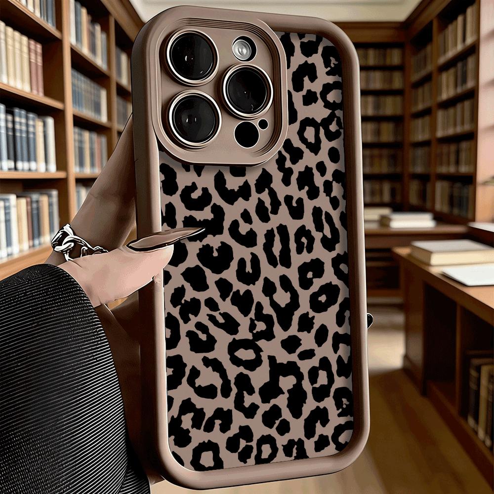 Black Leopard Print Pattern Soft TPU Phone Case for iPhone 17 16 15 14 13 12 11 Pro Max Plus Shockproof Anti-Slip Cover