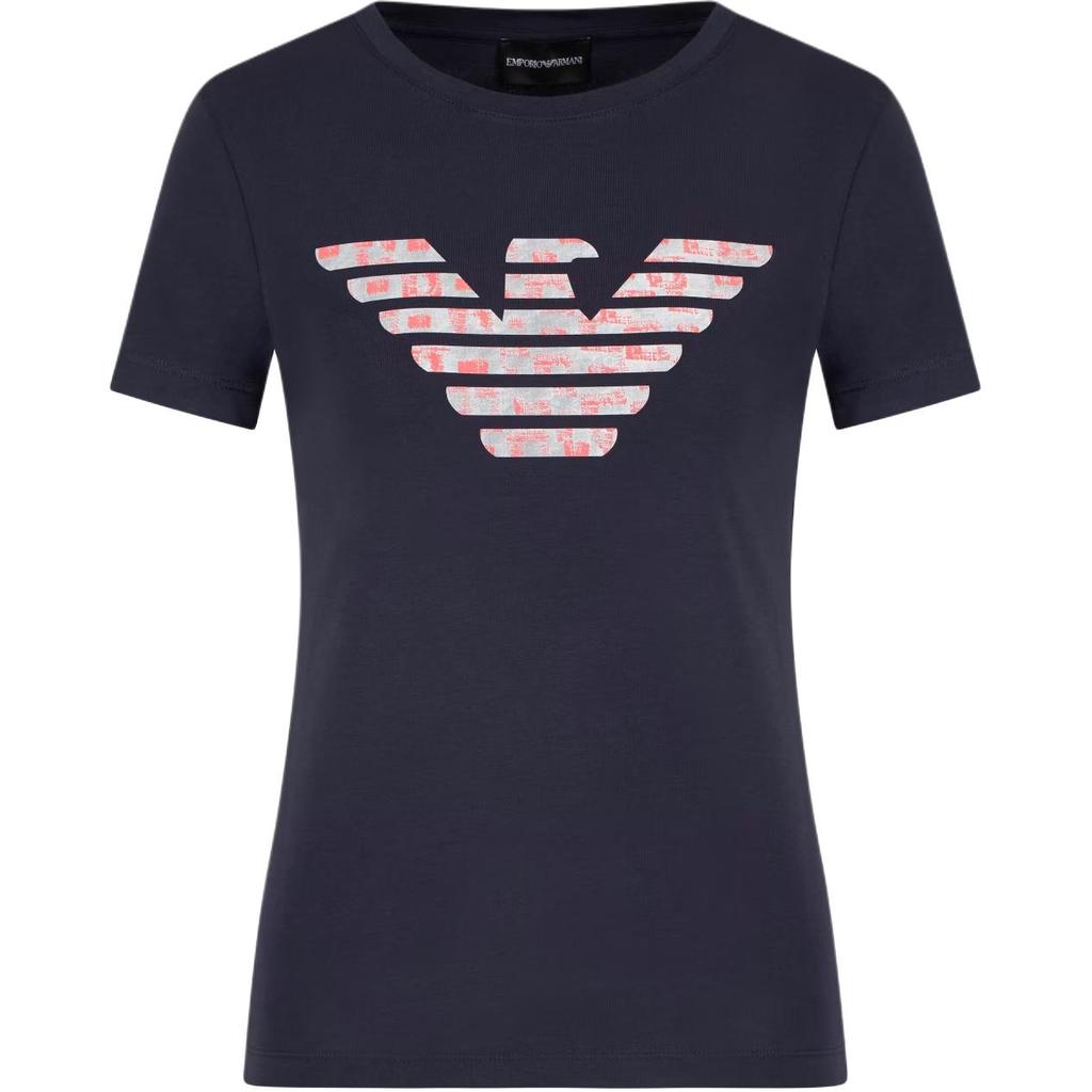 Emporio Armani Round Neck Slim Fit Pattern Printed Short Sleeve T-Shirt Women T-Shirts Navy-Blue EW000896-AF12571-UB115