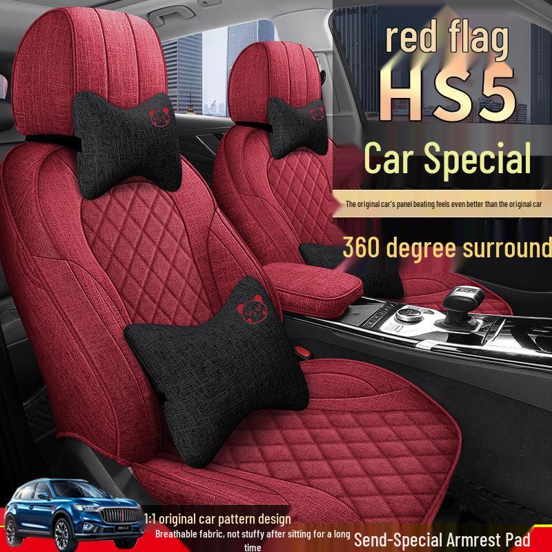 Hongqi HS5 Universal Car Seat Cover - Four Seasons Linen Fabric Full Coverage Cushion