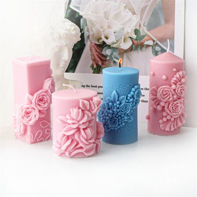 3D Relief Rose Round Column Candle Silicone Mold Rose Column Resin Mold DIY Valentine's Chocolate Gifts  Gypsum Mold Home Decor