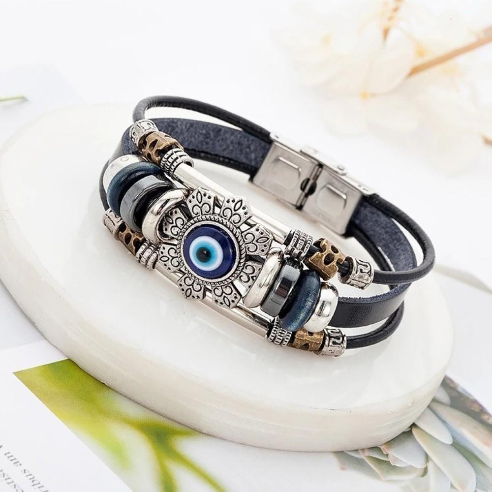 Metal Buckle Bracelets Leather Hand Chain Fashion Wristband  Couple Jewelry Gift