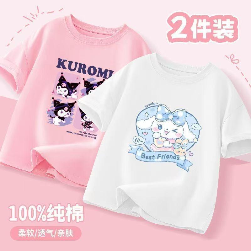 2pcs/pack Sanrio Summer Baby Girls Clothes Children Kuromi Printed Short Sleeve T-shirts Kid Cotton Cartoon Breathable Soft Top