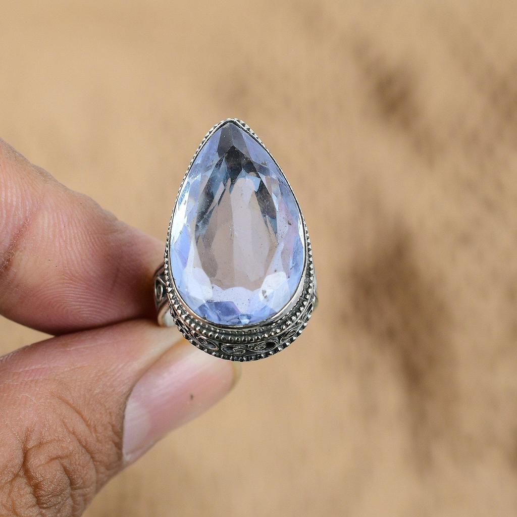 Natürlicher Tansanit Quarz 925 Silber Mehrstein Vintage Ring Größe 8 Für Damen