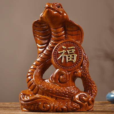 Chinese Zodiac Snake Statue Small Wooden Feng Shui Animal Figurine 2025 Lunar New Year Snake Sculpture Home Office Decor for Luck Success Wealth