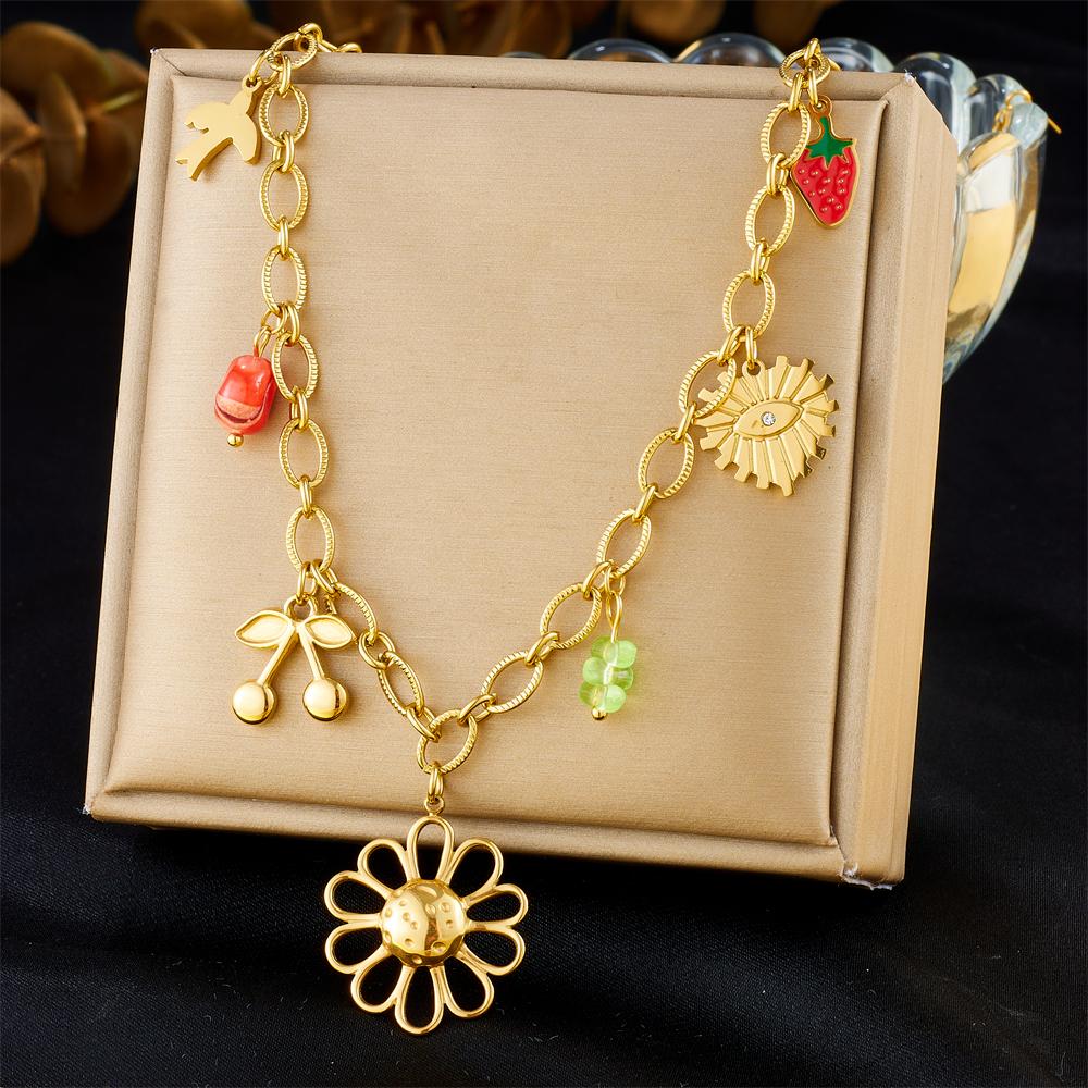 DIEYURO 316L Stainless Steell Cherry Strawberry Fruit Series Necklace For Women Lady New Fashion Neck Chain Jewelry Party Gift