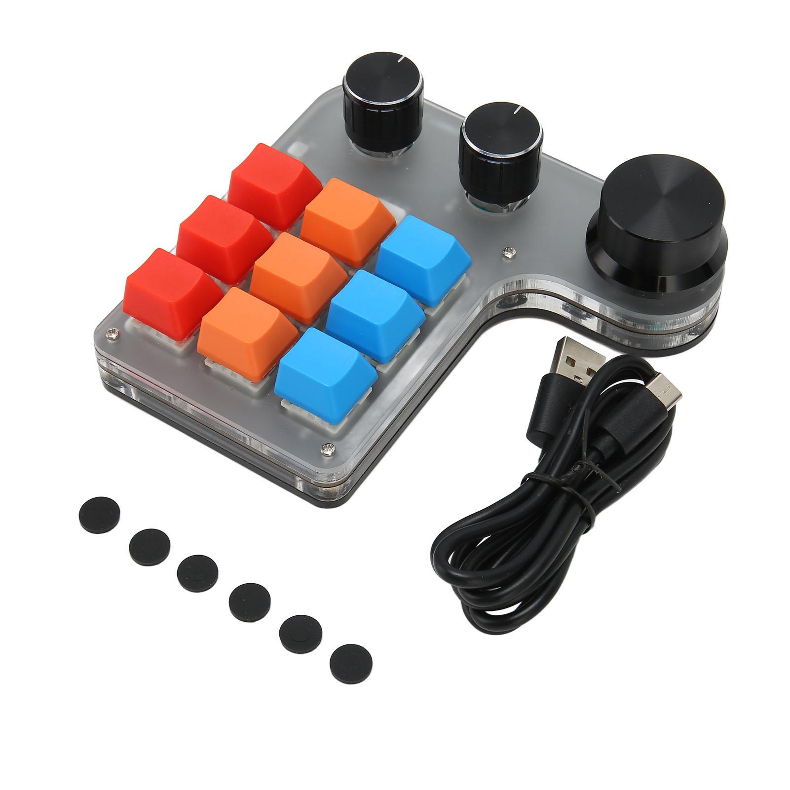 

9-клавишная программируемая клавиатура с 3 ручками, поддержка USB, Bluetooth, макросов для управления одной рукой, механическая