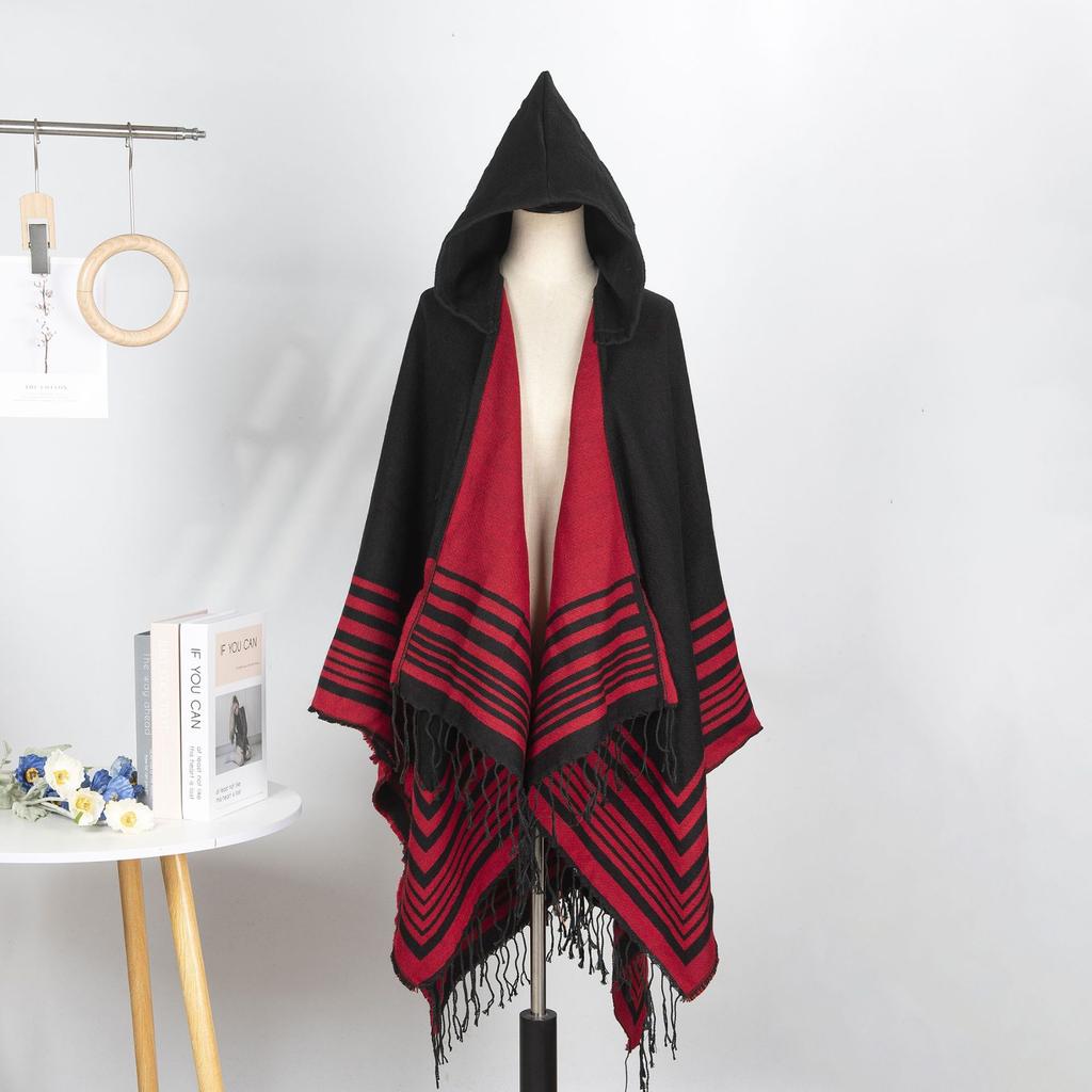 Striped Tassel Shawl Women'S Simple Leisure Travel Photo Scarf Comfortable Indoor Cold Scarf Cape