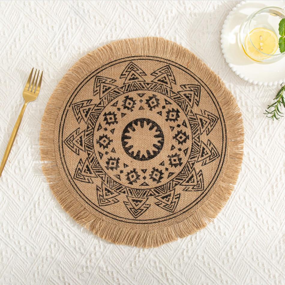 Heat Resistant Braided Place Mats Non-Slip Cup Coaster Mat Vintage Round Placemat  Dining Table