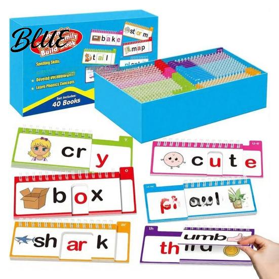 Words Spelling Flash Cards 40Pcs Phonics Word Family Build Book Kids Preschool Learning Activity Rhyming Kindergarten Student Read Rhyme Flip