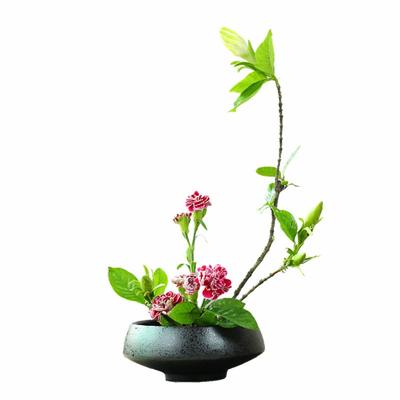 AIVAR Water Flower Flower Base for Flower Water Fresh Flower Bonsai Black Ceramic Flower Japanese Oval Flower Vase for Fresh Flowers Bowl, Basin,