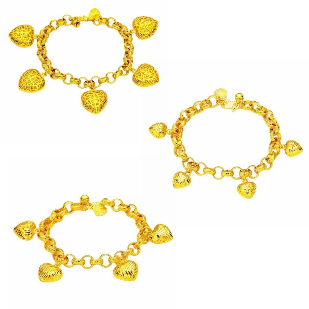 Elegant Gold Plated Heart Bracelet Brass Sand Gold Charm Bangle Pendant Hollow Bracelet  Party