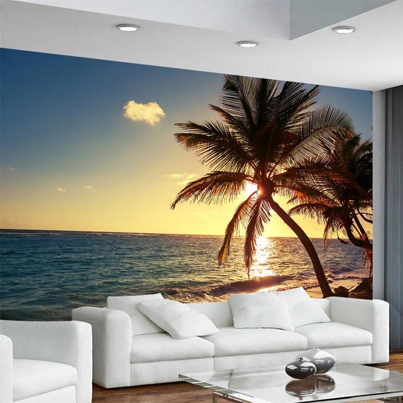Beach Sunset 3d Photo Wallpaper Coconut Palm Seaside Landscape Wall Mural Restaurant Cafe Home Decor Wall Papers