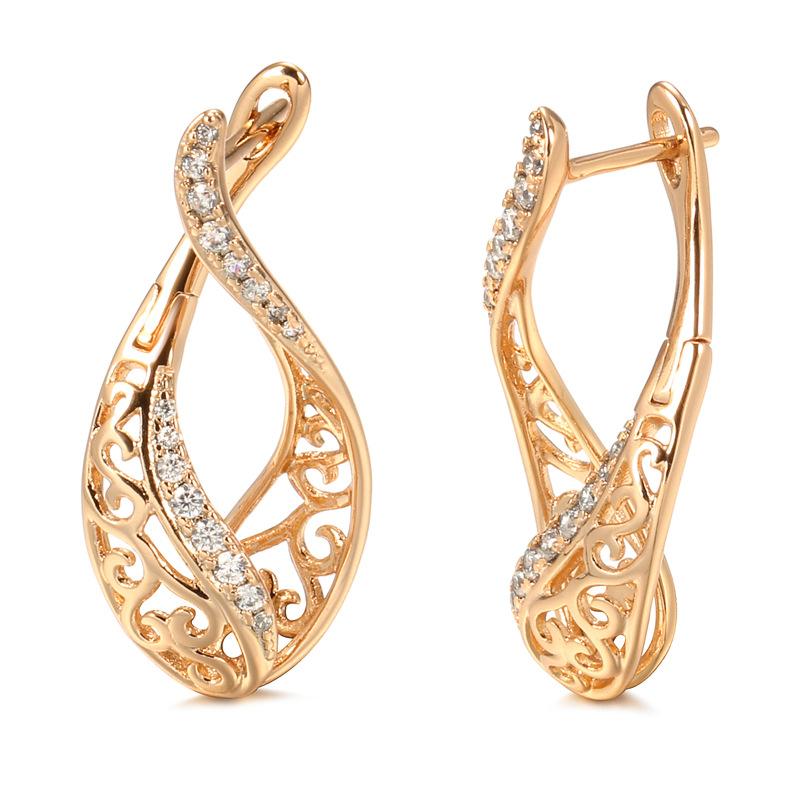 Böhmische Retro-Goldfarbene hohle Tropfenohrringe für Frauen und Mädchen, Kristall-Zirkon, Modeschmuck, Zubehör