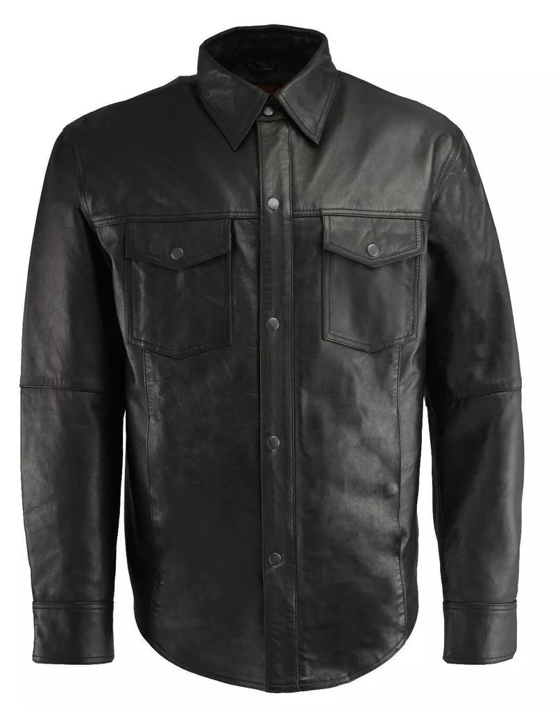 Shirt Men Real Lambskin Soft Leather Stylish Black Handmade Formal Wear Casual