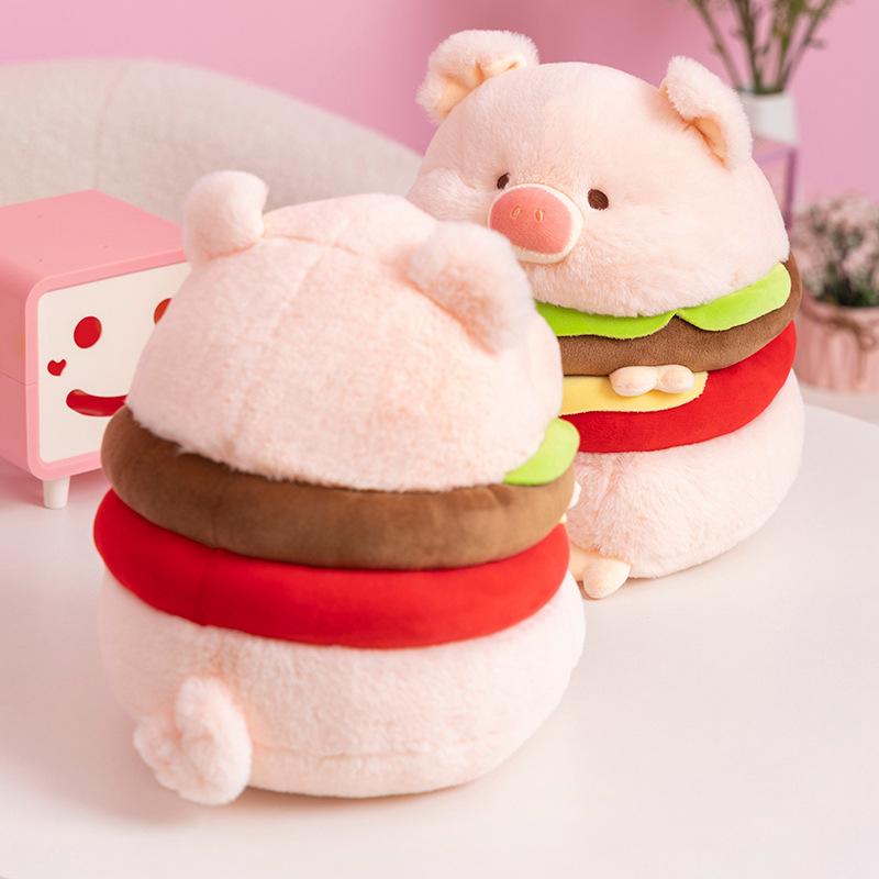 Cute, Pink and Multi-layered Hamburger, Cute Piggy Doll Plush Toy, Birthday Gift, Festival Pillow Sand