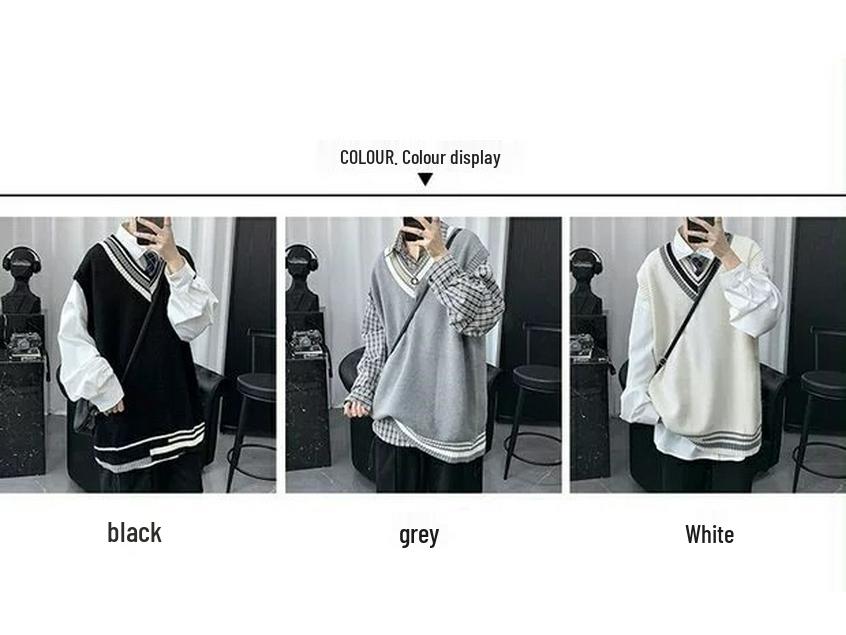 Men's College-Style Wool Sweater Vest: Trendy, Artistic, and Sleeveless for Autumn and Winter