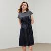 Chuyu Damen Freizeit Acetat Mischung Kurzarm Denim Midi Kleid