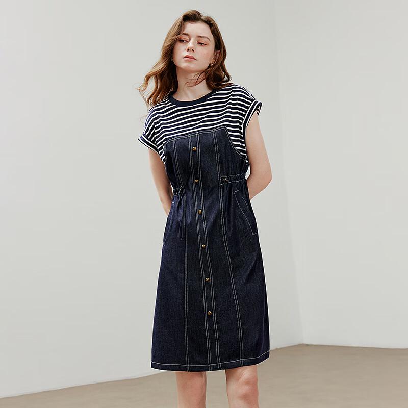 Chuyu Damen Freizeit Acetat Mischung Kurzarm Denim Midi Kleid