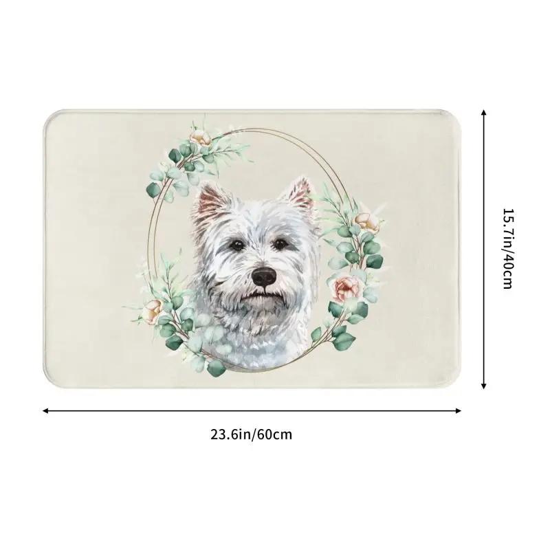 Custom West Highland White Terrier Dog In Floral Gold Wreath Doormat Non-Slip Entrance Door Floor Mat Garage Rug Carpet Footpad