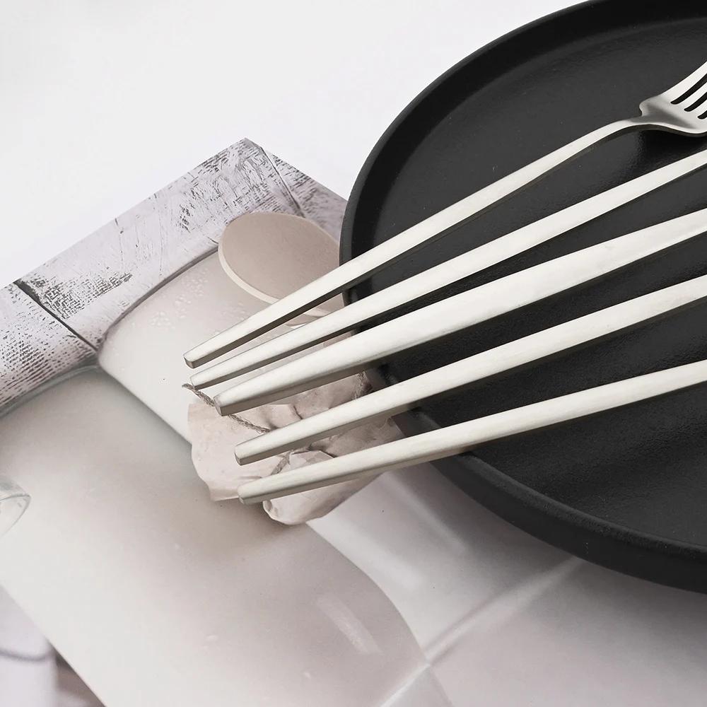 40Pcs Silver Matte Cutlery Set Knife Fork Coffee Spoon Dinnerware Set Stainless Steel Tableware Western Kitchen Flatware Set