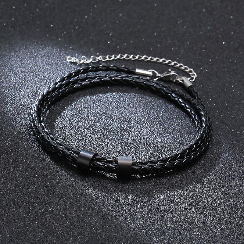 Vnox Free Personalize Family Name Bracelets for Men Layered Leather With Beads Charm Bracelet Couple Anniversary Gift to DAD Son