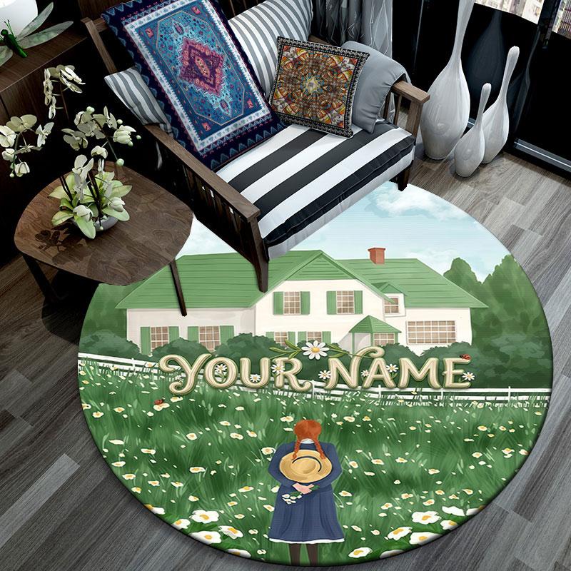Custom Name,Anne of Green Gables Pattern Round rug,Carpet Rug for Living Room Bedroom Playroom ,Non-slip Floor Mat,Holiday Gifts and Birthday Gifts.