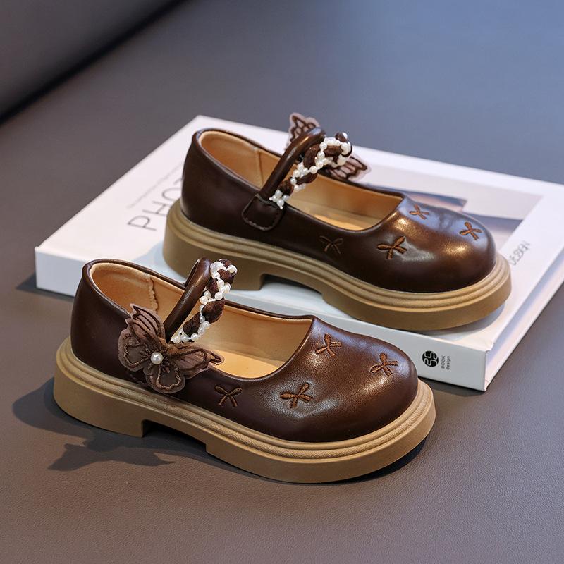 Girls princess shoes children butterfly soft-soled small leather shoes 2025 spring and autumn new little girl baby performance shoes