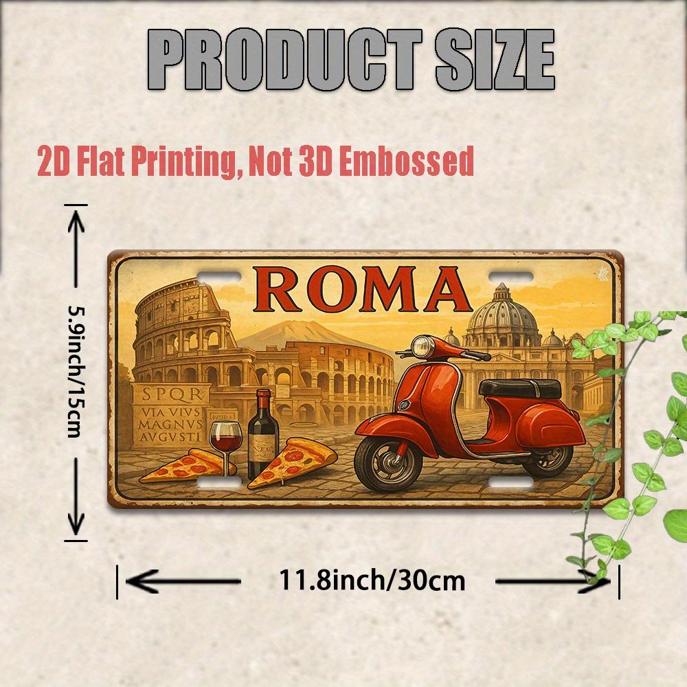 Printing, , Vintage Metal License Plate, Outdoor Wall Art , Number ROMA Aluminum Sign with and Wine, for Home, Bar, Cafe, Gar