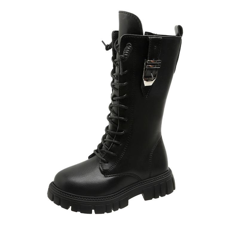 Girls Boots New Autumn and Winter Little Girl High Boots Black Princess Boots Model Catwalk Boots Riding Boots