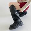 Black retro thick heel platform boots women's 2025 new autumn British style thin but knee trouser boots