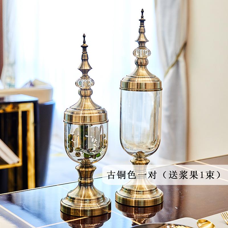

2 Pcs/set European Retro Glass Vase Gold Metal Crafts Decorative Floral Vases Desktop Ornaments Flower Insert Antique Home Decor