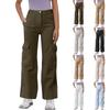 Ladies' Loose Casual Mid Waist Three-Dimensional Pocket Long Waist Solid Color Work Pants