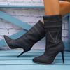 Högklackade och tunnklackade modestövlar för kvinnor med spetsigt mittrör och enfärgade jeansstövlar