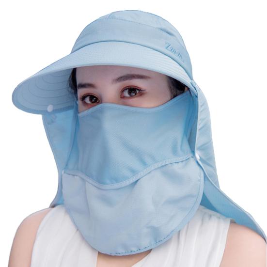 Women Detachable Cover Neck Flap Wide Brim Anti UV Breathable Beach Cap Sun Hat