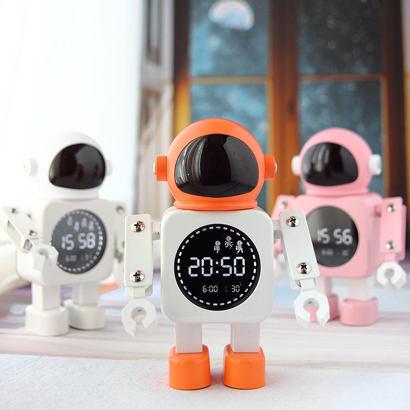 Digital Display Astronaut Metal Robot Luminous Intelligent Electronic Alarm Clock Student Children Bedside Mute Alarm Clock