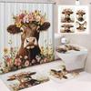 Cute Highland Cattle Printed Shower Curtain Waterproof Durable Polyester Bath Curtain For Home New Year Christmas Bathroom Decor