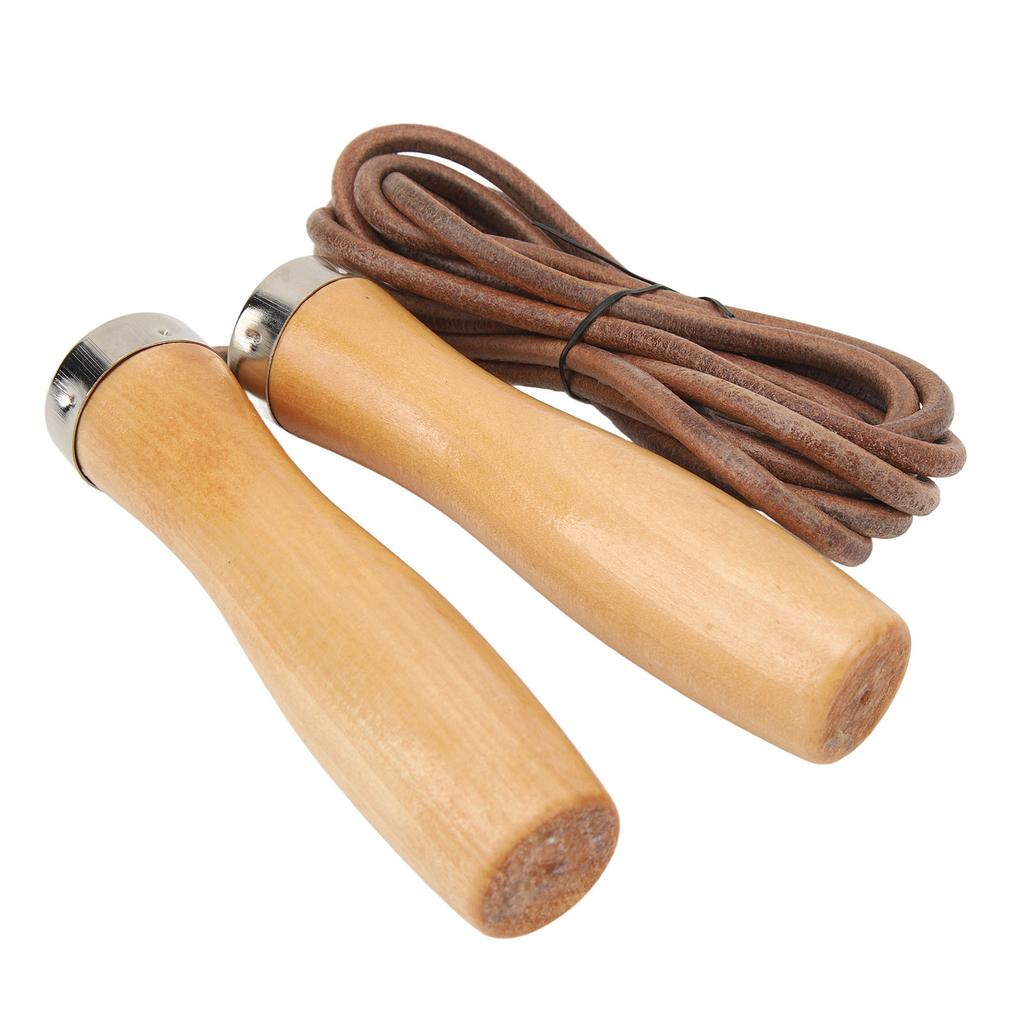 Skakanka Skórzana Rękojeść Drewniana Przenośna Bardzo Skuteczna Skakanka do Ćwiczeń Fitness