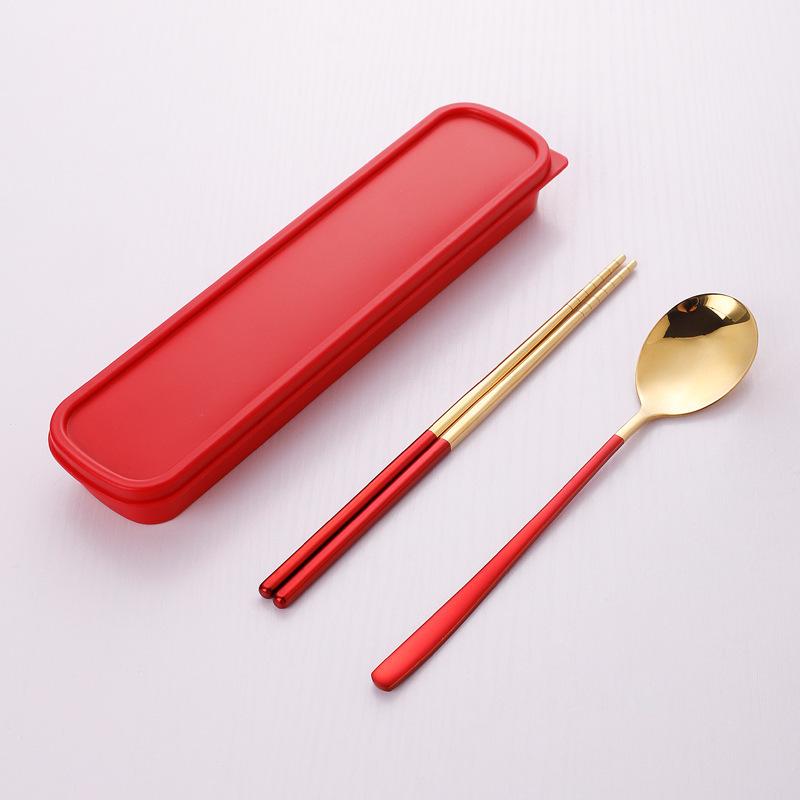 Korean Portable Stainless Steel Cutlery Set: Spoon, Fork & Chopsticks with Travel Box. Custom Logo Option Available.