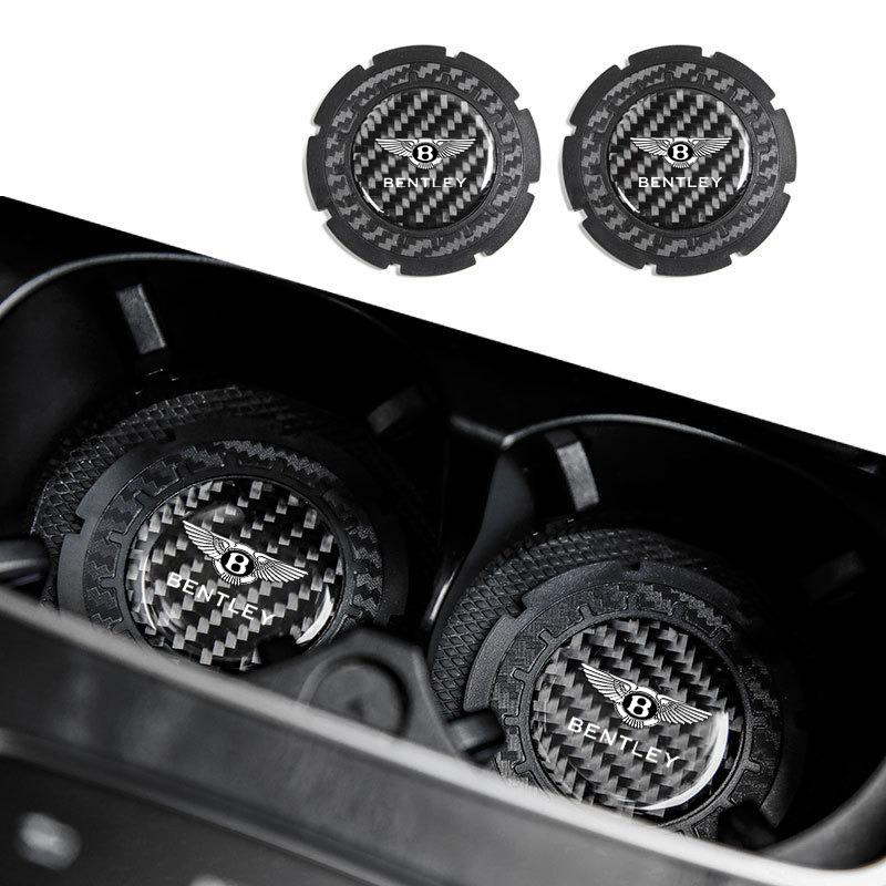 2PCS Carbon Fiber Car Water Cup Pads Decorative Coaster For New Bentley Flying Spur Continental GT Bentayga Mulsanne Accessories