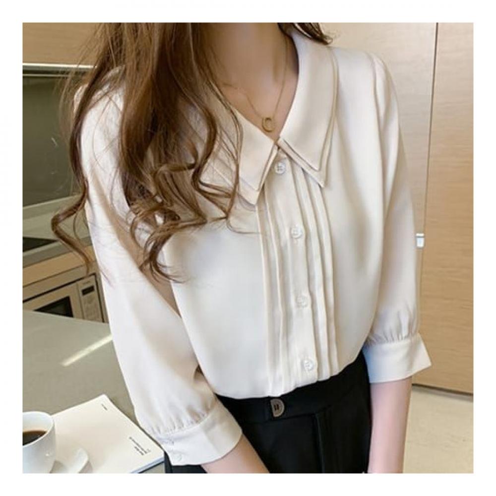Navava Women Vintage Clean 5 Point Sleeve Double Layer Collar Blouse Nb2136